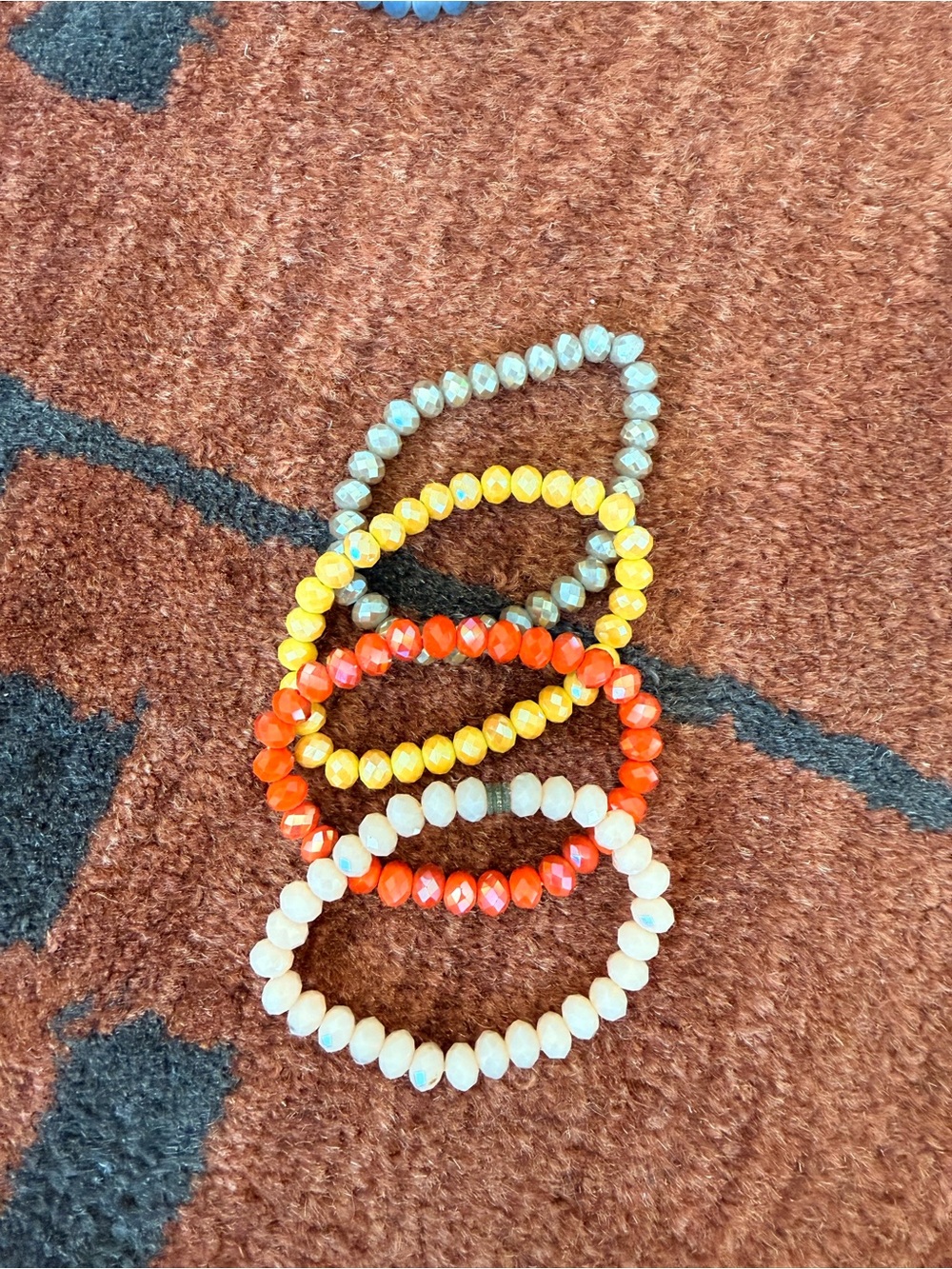 Colorful Faceted Bead Stretch Bracelet Set - Yellow, Orange, White, Gray